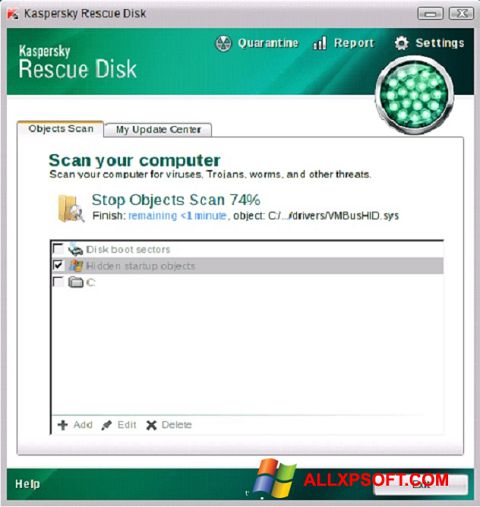 Στιγμιότυπο οθόνης Kaspersky Rescue Disk Windows XP
