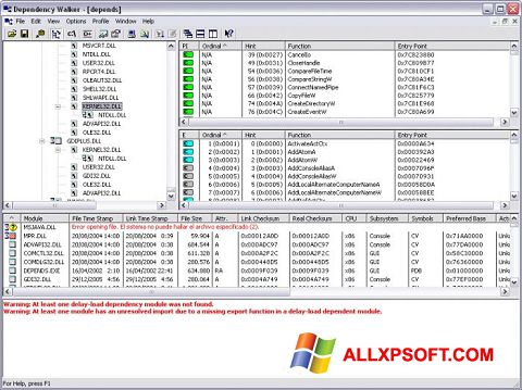 Στιγμιότυπο οθόνης Dependency Walker Windows XP