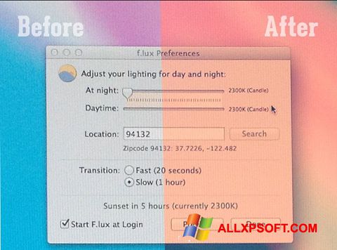 Στιγμιότυπο οθόνης F.lux Windows XP