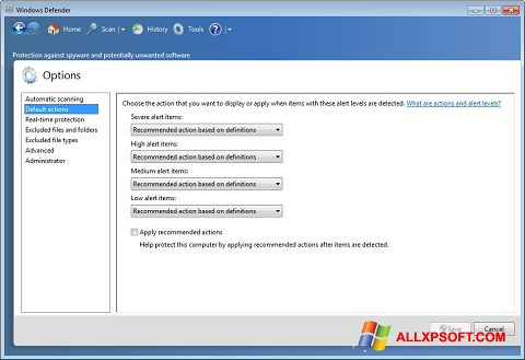 Στιγμιότυπο οθόνης Windows Defender Windows XP