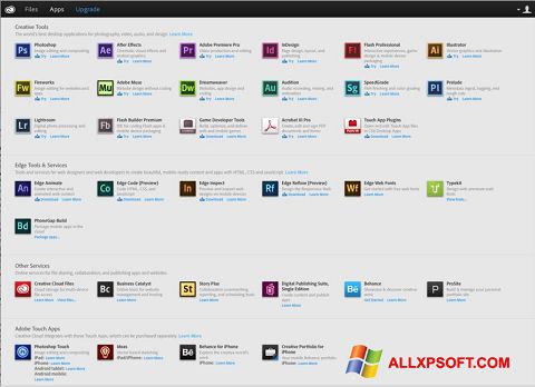 Στιγμιότυπο οθόνης Adobe Creative Cloud Windows XP