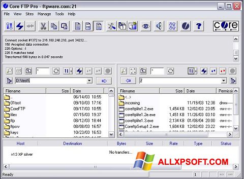 Στιγμιότυπο οθόνης Core FTP Windows XP