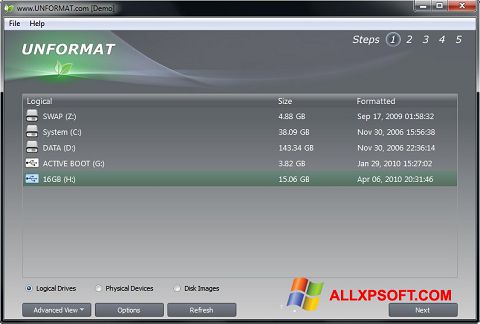 Στιγμιότυπο οθόνης UNFORMAT Windows XP