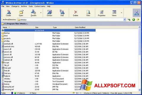 Στιγμιότυπο οθόνης WinAce Windows XP