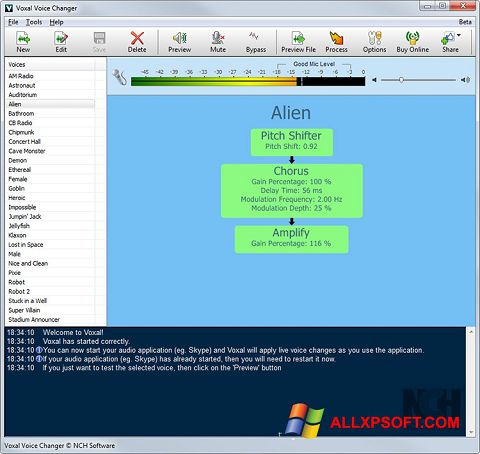 Στιγμιότυπο οθόνης Voxal Voice Changer Windows XP