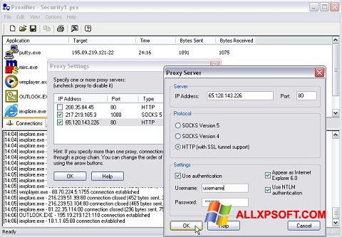 Στιγμιότυπο οθόνης Proxifier Windows XP
