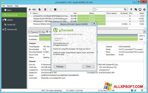 Στιγμιότυπο οθόνης uTorrent Pro Windows XP