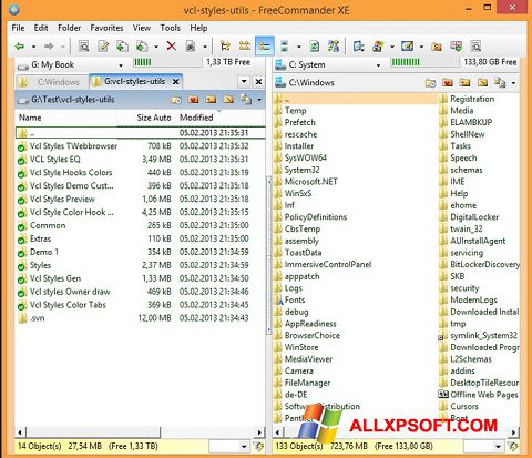 Στιγμιότυπο οθόνης FreeCommander Windows XP