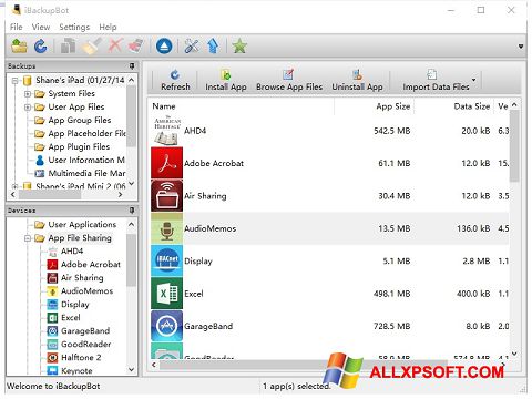 Στιγμιότυπο οθόνης iBackupBot Windows XP