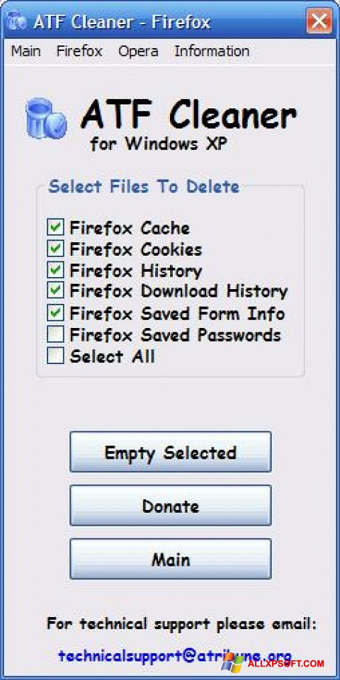 Στιγμιότυπο οθόνης ATF Cleaner Windows XP
