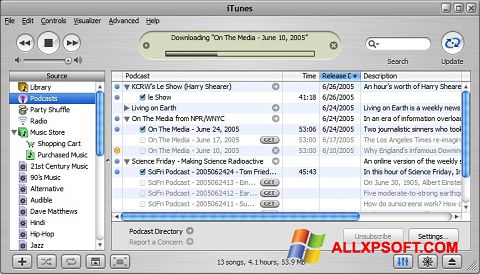 Στιγμιότυπο οθόνης iTunes Windows XP