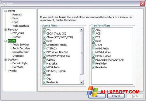 Στιγμιότυπο οθόνης VobSub Windows XP