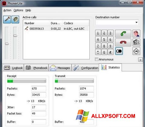Στιγμιότυπο οθόνης PhonerLite Windows XP