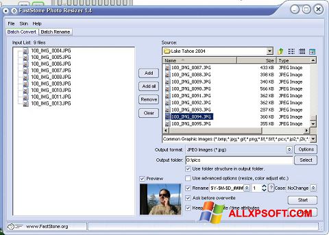 Στιγμιότυπο οθόνης FastStone Photo Resizer Windows XP