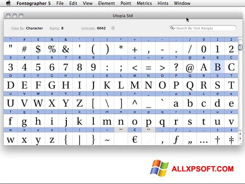 Στιγμιότυπο οθόνης Fontographer Windows XP