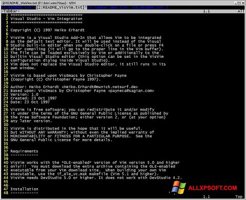 Στιγμιότυπο οθόνης Vim Windows XP