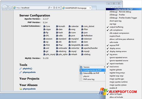 Στιγμιότυπο οθόνης WampServer Windows XP