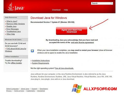 Στιγμιότυπο οθόνης Java Windows XP
