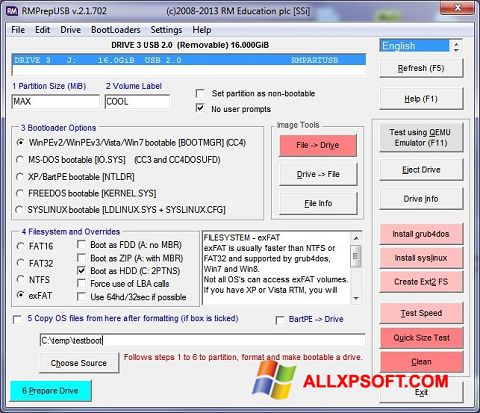 Στιγμιότυπο οθόνης RMPrepUSB Windows XP