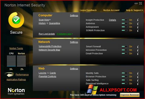 Στιγμιότυπο οθόνης Norton Internet Security Windows XP