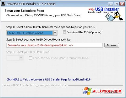 Στιγμιότυπο οθόνης Universal USB Installer Windows XP