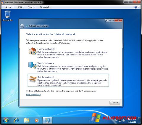 Στιγμιότυπο οθόνης Windows Virtual PC Windows XP