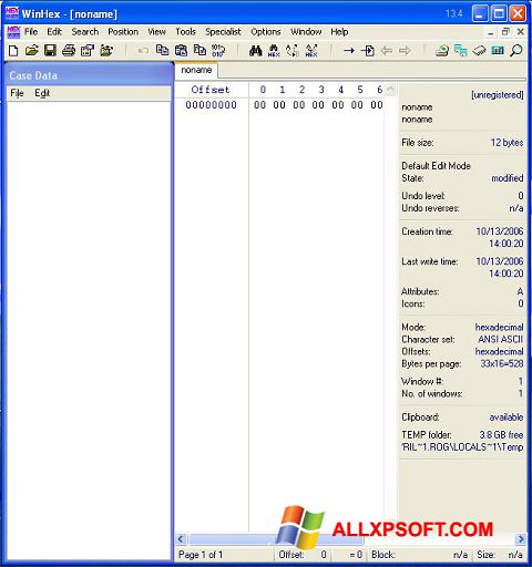 Στιγμιότυπο οθόνης WinHex Windows XP
