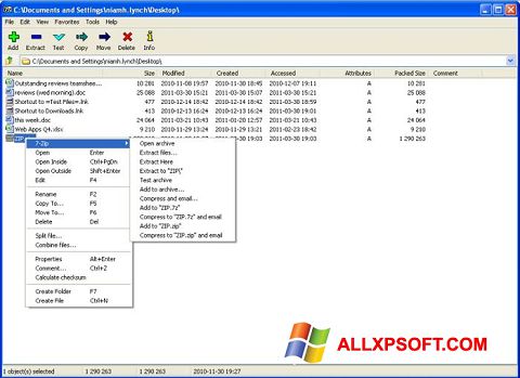 Στιγμιότυπο οθόνης 7-Zip Windows XP